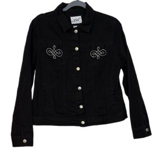 Live a Little Black Denim Bling Jacket Size Large